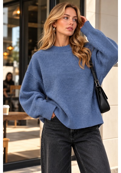 Cloudy Kids Kadın Bisiklet Yaka Oversize Yumuşak Dokulu İndigo Triko Kazak İndigo - 631280414 İndigo Cloudy Kids Kadın Bisiklet Yaka Oversize Yumuşak Dokulu İndigo Triko Kazak İndigo - 631280414 İndigo