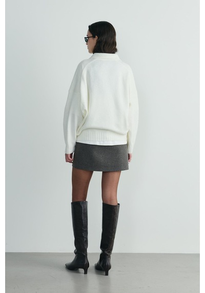Suud Collection Ekru Rani Polo Yaka Oversize Kazak