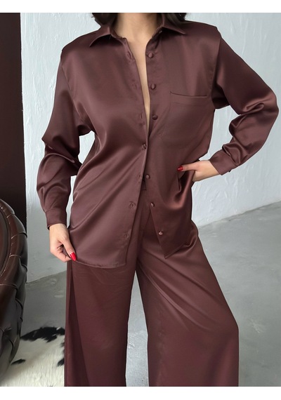 Verymoda Saten Gömlek - F2062 Kahve