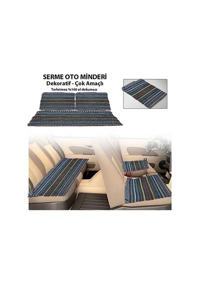 Z Tech Serme Oto Koltuk Kılıfı Minderi, 3 Parça Set, Kilim Dokuma, Mavi-karışık