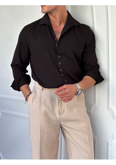 Modefendi Tensel Kumaş Pamuk Dokulu Kayık Yaka Extra Regular Fit Çok Düğme Detaylı Gömlek Siyah Modefendi Tensel Kumaş Pamuk Dokulu Kayık Yaka Extra Regular Fit Çok Düğme Detaylı Gömlek Siyah