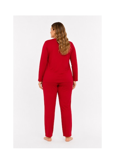 Sleeproom Büyük Beden Kadın Mevsimlik Great Things Desen Kırmızı Pijama Takımı