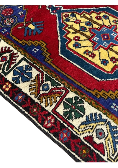 El Dokuma Sıfır Yahyalı Halısı 90x160 Kırmızı Lacivert Kök Boya Yün Halı