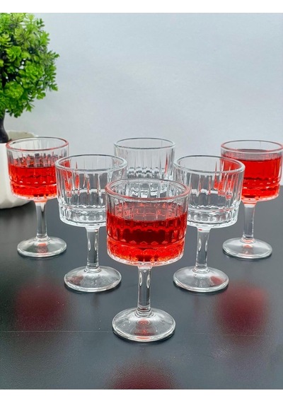 6 Kişilik Cam Ayaklı Pinterest Model Çizgili Kahve Yanı Bardağı Bardak 50ml çok renkli
