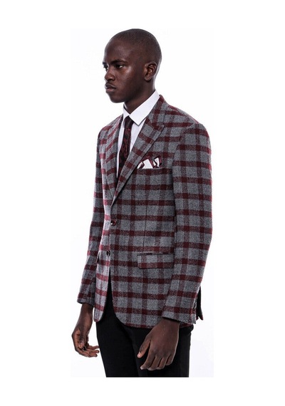 Wessi Ekose Sivri Yaka Slim Fit Bordo Erkek Ceket - Wessi Bordo Wessi Ekose Sivri Yaka Slim Fit Bordo Erkek Ceket - Wessi Bordo