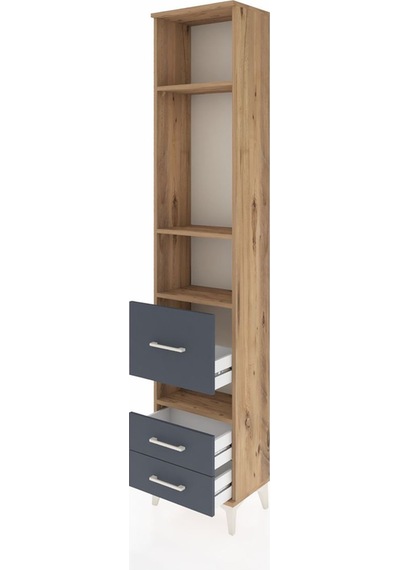 Arges Dolap 4 Raflı 3 Çekmeceli 44x30x221 Çam-antrasit Çam