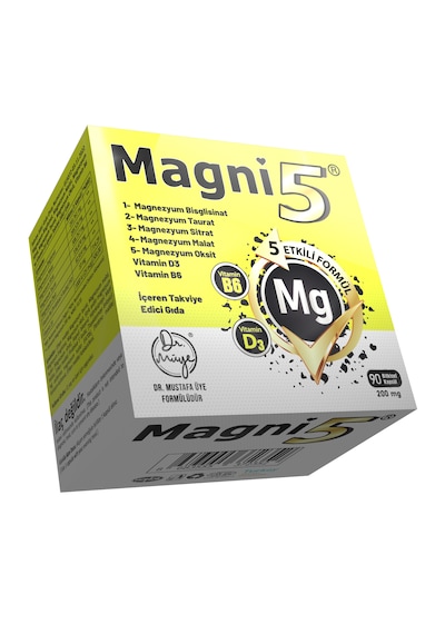 Magni5 Magnezyum 5 Etkili Form 3 Aylık 90 Kapsül B6 D3 Vitamini Bisglisinat Malat Taurat Sitrat Oksit