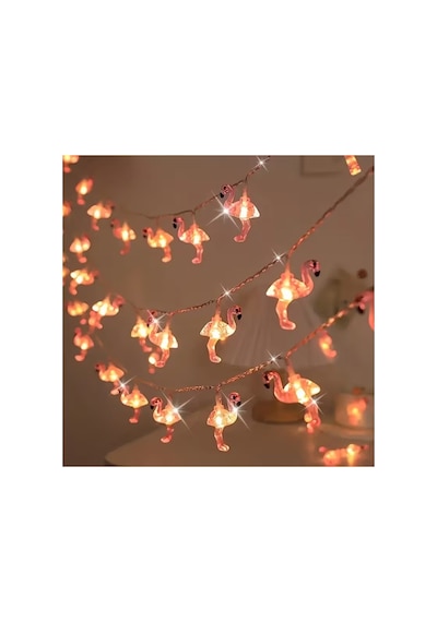 Pembe Flamingo Figürlü 10 Lu Led Işık Zinciri, Dekoratif Aydınlatma, Oda, Parti, Yılbaşı Işığı - Bgazincirled003