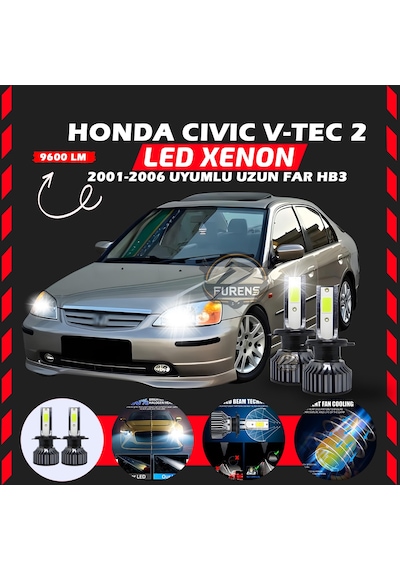 Honda Civic V-tec 2 2001-2006 Uzun Far Uyumlu Şimşek Etkili Led Xenon Pro Series Hb3