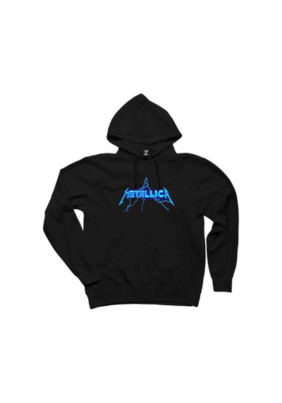 Metallica Logo Lightning Siyah Kapşonlu Sweatshirt Hoodie Siyah