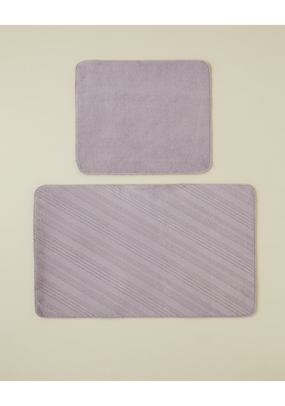 English Home Stripe Line Kaydırmaz Taban Banyo Paspası Seti 60x100 Cm + 50x60 Cm Lila