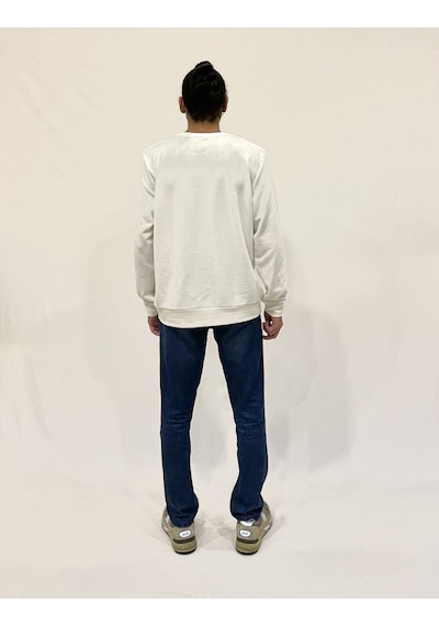 Erkek Bisiklet Yaka Rahat Kalıp 3 İplik Kalın Garnili Sweatshirt Spr24sw35 Ecru