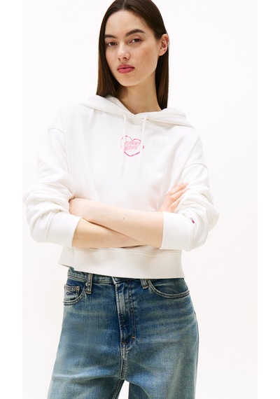 Tommy Hilfiger Kadın Marka Logolu Kapüşonlu Şık Görünüşlü Ekru Sweatshirt Dw0dw21408 Ybl