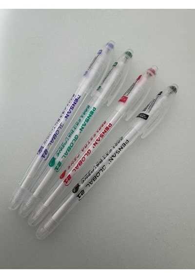 Tükenmez Kalem Global 0.5 Mm Karışık Renk 4 Adet Kırmızı,mor,siyah,yeşil Çok Renkli