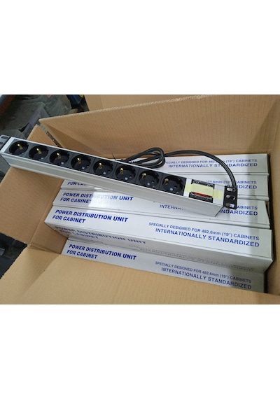 19" 1U 8'Li Schuko Anahtarlı Alüminyum Rack Kabin PDU(10 ADET)