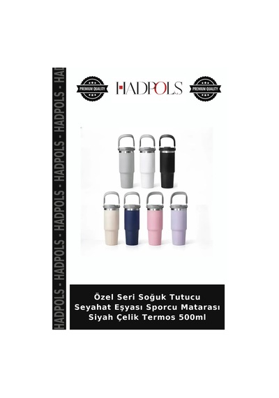 Özel Seri Soğuk Tutucu Seyahat Eşyası Sporcu Matarası Siyah Çelik Termos 500ml