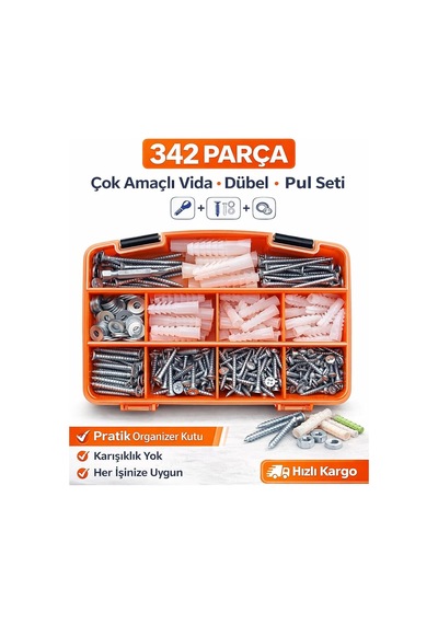 342 Parçalı Vida, Dübel Ve Pul Seti, Dın 7505 Sunta Vidası, Plastik Dübel, Organizer Kutu İle Diğer