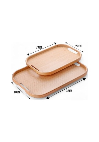 Bambu Servis Tepsisi 2'li Set 33x22 Cm Ve 40x28 Cm Dikdörtgen Bambu Tepsi Çok Renkli