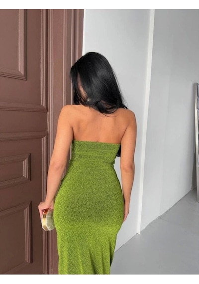 Defymoda Straplez Simli Uzun Elbise Çok Renkli Defymoda Straplez Simli Uzun Elbise Çok Renkli