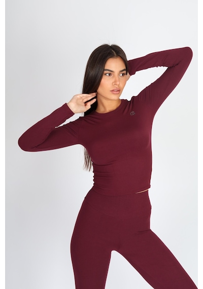 Soft&Basic Kadın Uzun Kollu Baskılı Bisiklet Yaka Bordo Body Bordo