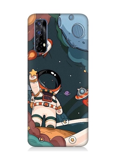 Realme 7 Uyumlu Sevimli Astronot Uzay Macerası Desenli Silikon Kılıf