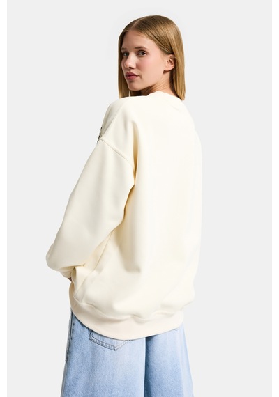 Itsbasic Kadın Ekru W5 Oversize Baskılı %100 Koton Organik Kumaş Sweatshirt
