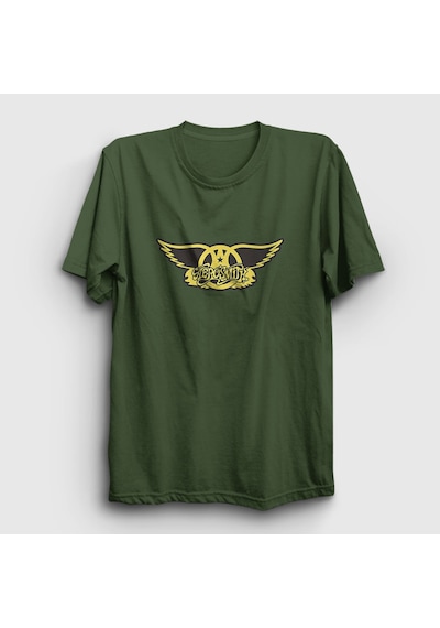 Presmono Unisex Yellow Aerosmith T-shirt Haki