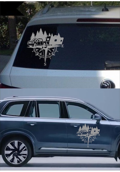 Pusula Ve Karavan Sticker, Kamp Kampçı Doğa, Araba Oto Pickup Karavan Sticker 02518 80x80 Cm