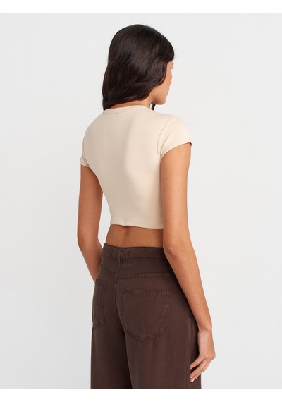 Dilvin 31810 Bisiklet Yaka Crop T-shirt-taş Taş