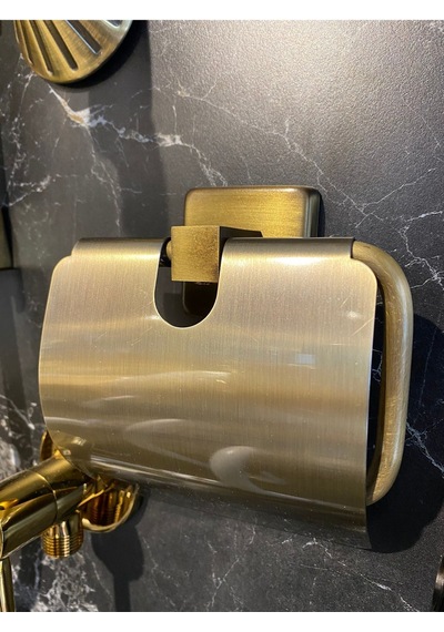 İsaoğlu Yapı Antik Gold Tuvalet Kağıtlığı Kapaklı Tuvalet Kağıtlık Premium Pirinç Gold