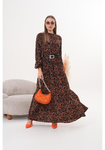 Polologin Butik Çiçekli Viskon Elbise Kırmızı