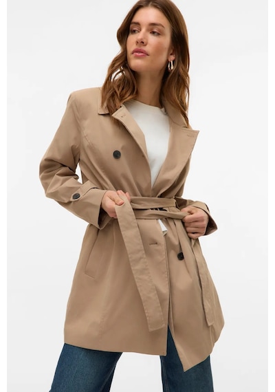 Vero Moda Kadın Vmchelsea Düğmeli Belden Bağlamalı Trençkot 10329343 Vizon Vizon