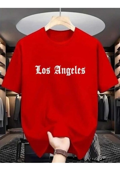 Kozia Outdoors Malkoçbey Los Angeles Baskılı Oversize Unisex Basic O Yaka T-şhirt Kırmızı Kirmizi
