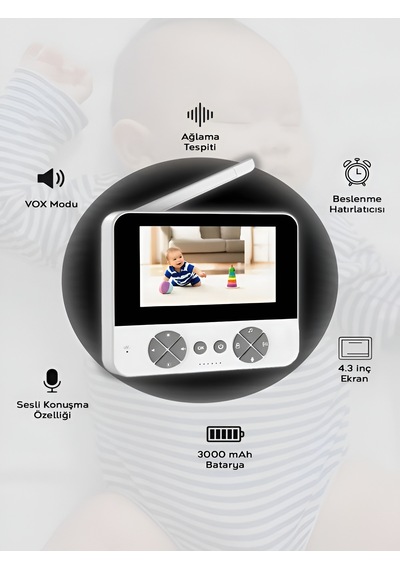 4.3 Kablosuz Ip Bebek Kamerası 720p Monitörlü 150m Menzil 2.4ghz İnterkom Hareket Algılayıcı
