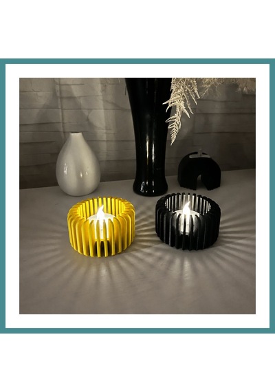 Trendexa 3d Baskı Modern Çizgili Mumluk - Tealight Mumluk 1 Adet -sarı Mac