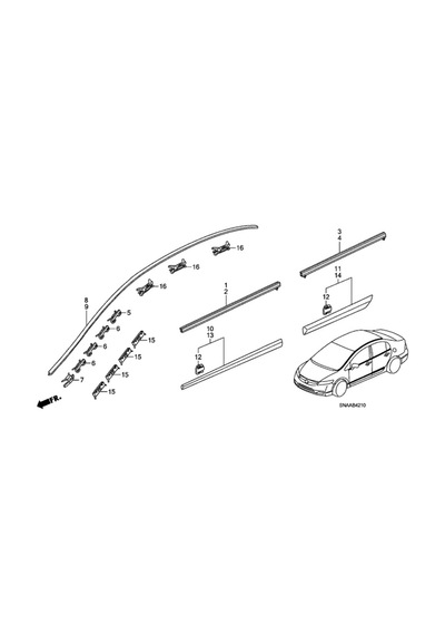 Honda Civic 2006-2012 Cam Sıyırıcı Fd6 Arka Kapı Dış Sol Siyah Oem No:72950snaa01