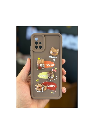 Fibaks Galaxy A31 Uyumlu Kılıf Tasarımlı Desenli Kamera Korumalı Ayıcık Kahve Yumuşak Silikon Kapak