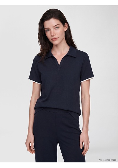 Lcw Comfort Lacivert Polo Yaka Soft Touch Kadın Tişört