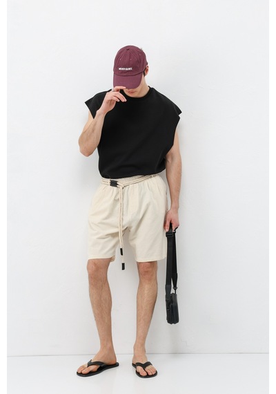 Vamos Kemerli Oversize Keten Şort Naturel
