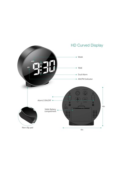 Dijital Led Masa Saati, Alarm Ve Snooze Özellikli, Gece Lambalı, Parlak Ekranlı Yuvarlak Tasarım Diğer