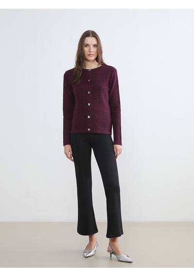 Lcw Comfort Bordo Bisiklet Yaka Kadın Triko Hırka