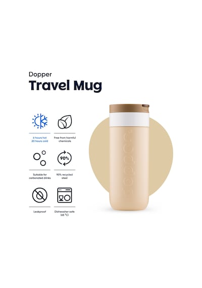 Dopper Travel Mug Yalıtımlı Termos Bardak 400 Ml - Toprak Kahvesi Açık Kahve / Beyaz
