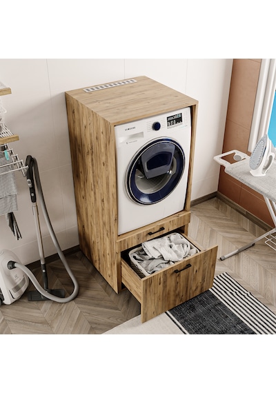 2 Çekmeceli Çamaşır Ve Kurutma Makinesi Dolabı, Banyo Dolabı Atl Atlantik Çam 2 Çekmeceli Çamaşır Ve Kurutma Makinesi Dolabı, Banyo Dolabı Atl Atlantik Çam