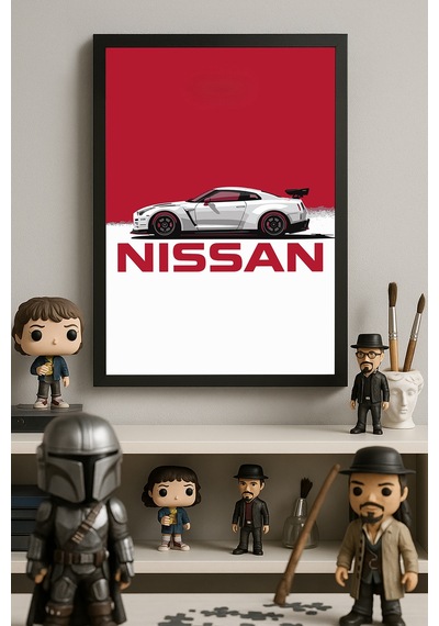 Nissan Gt-r Siyah Ahşap Çerçeveli Poster, Dekoratif Araba Duvar Tablosu