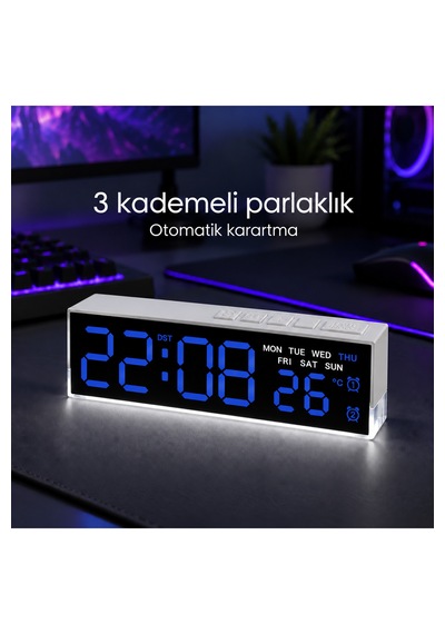 Akıllı Led Dijital Masa Saati Lacivert Renk