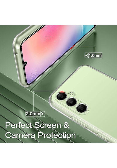 Samsung Galaxy Uyumlu A24 Şeffaf Silikon Kılıf & 2 Adet Temperli Cam Ekran Koruyucu Seti
