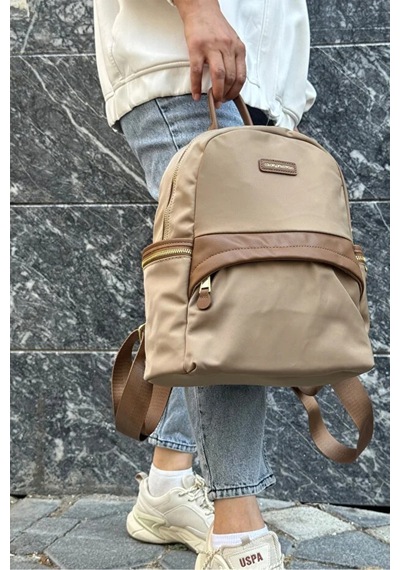 Just Polo Kadın İthal Saten Kumaş Şık Okul Ve Sırt Çantası Shopper Kum