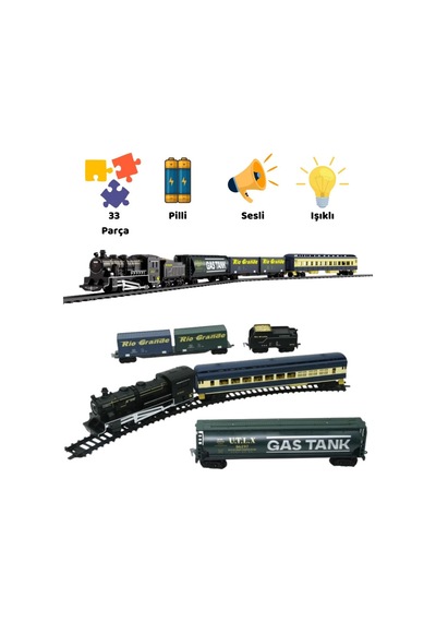 Classic Series Pilli Işıklı Sesli Oyuncak Tren Seti - 33 Parça Nostaljik Tren - 365 Cm Ray