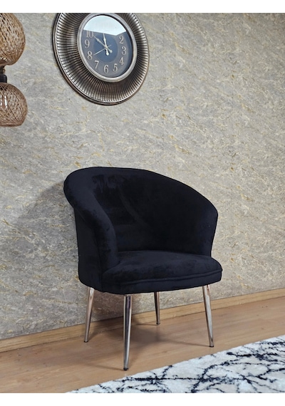 Zafir Tekli Teddy Krom Kaplama Sivriltme Ayak Çay Seti Koltuk Tekli Berjer , Balkon, Salon, Ofis Siyah