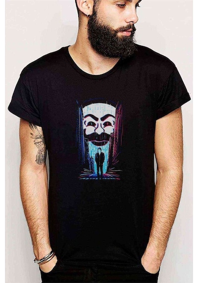 Mr Robot Baskılı Siyah Erkek Tshirt (528880623)